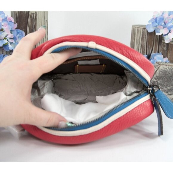 Coach Red Blue Colorblock Leather Camera Guitar Strap Crossbody Bag NWT C6833 - Picture 8 of 8